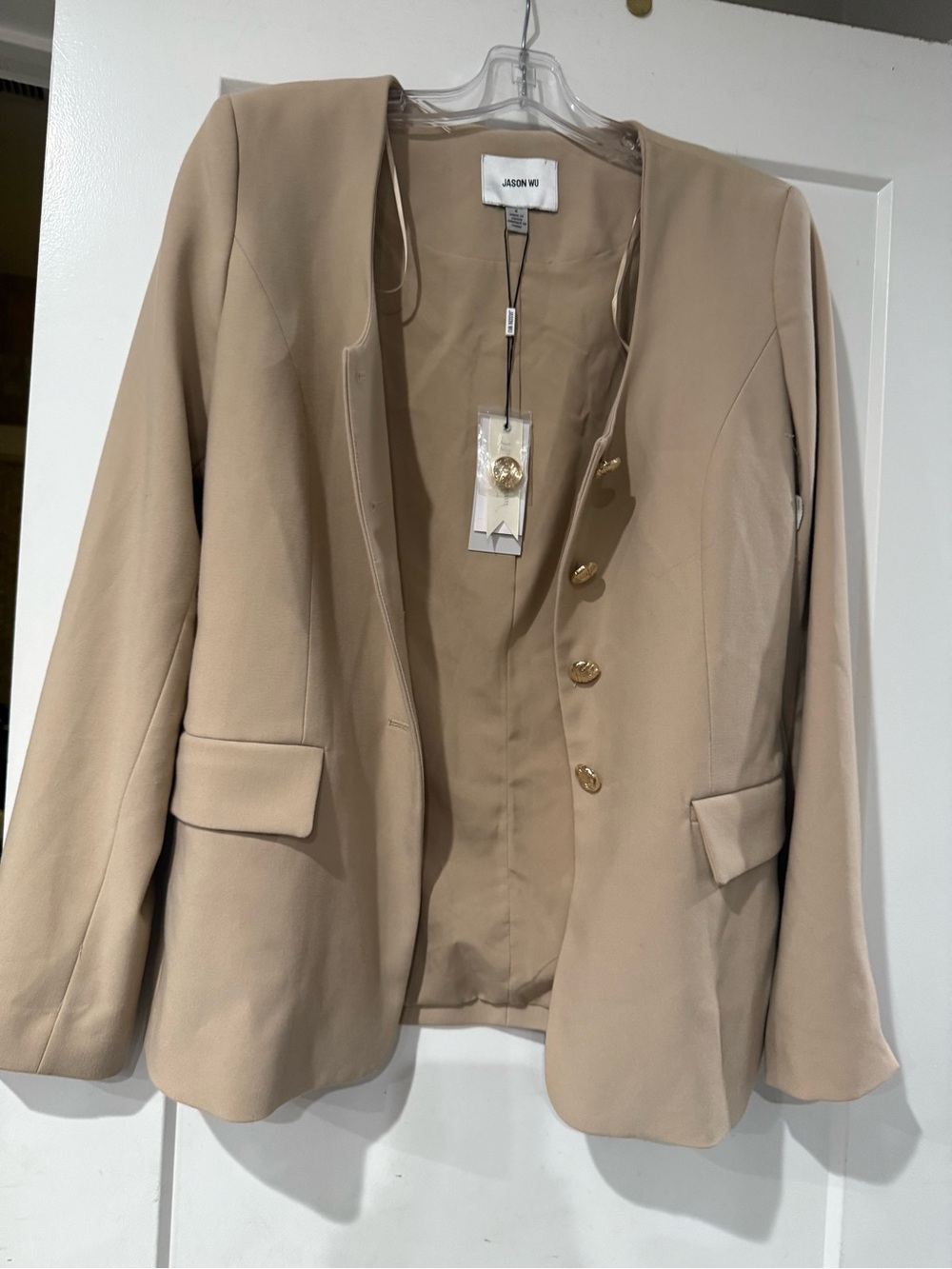 Jason Wu Neutral Beige Single-Breasted Blazer with Gold Buttons